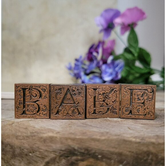 Antique Copper Capital Letter B A R E Printing Block Set of 4 Blocks Art Nouveau - Picture 5 of 8